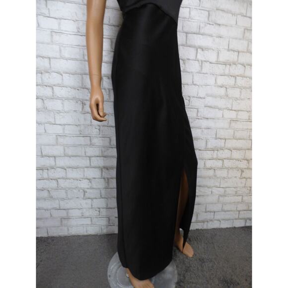 $248 BHLDN Dylan One Shoulder Satin Side Slit Gown in Black 12 NEW - Picture 7 of 13